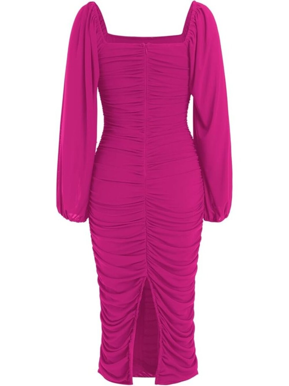 Fashion Womens Ruched Bodycon Mini Cocktail Dress Size M Puff Sleeve Hot Pink - Picture 4 of 14